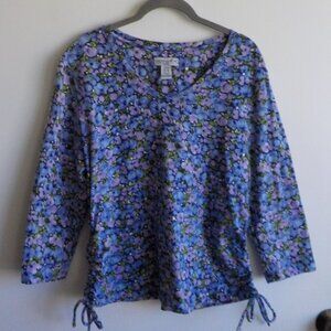 Caribbean Joe Shirt Size Petite XL Purple Print 3/4 Sleeve (224)